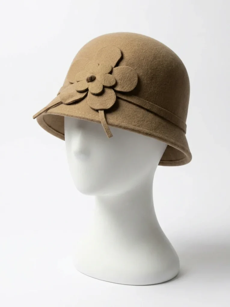 Chapeau cloche laine 100% ornement fleuri style vintage - Vue 1 - Chapeau cloche